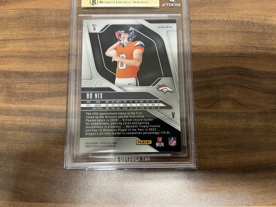2024 Panini Prizm RC Bo Nix #5 Rookie Variation Black Finite 1/1! - Image 2