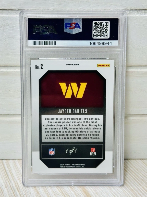 2024 Prizm Jayden Daniels Emergent Black Finite 1/1 Rookie RC #2 PSA 9 - Image 2