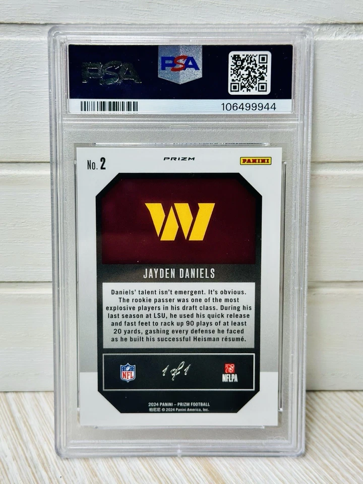 2024 Prizm Jayden Daniels Emergent Black Finite 1/1 Rookie RC #2 PSA 9 - Image 2