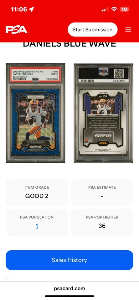 2024 Panini Prizm Draft Picks Jayden Daniels /249 PSA 2 - Image 2