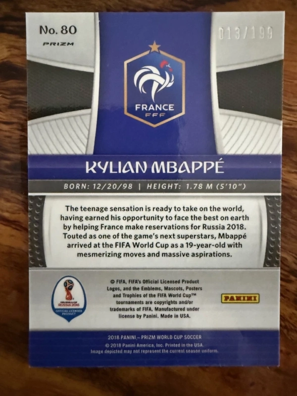 2018 Panini World Cup Prizm Soccer Kylian Mbappe Blue /199 Rookie - Image 2