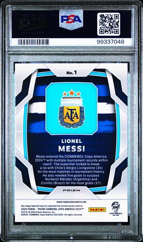 2024 PANINI PRIZM COPA AMERICA SOCCER GREEN WAVE LIONEL MESSI ARGENTINA PSA 9 - Image 2