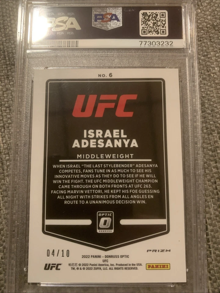 2022 Donruss Optic UFC: Israel Adesanya Gold 4/10 PSA 10 LOW POP - Image 3