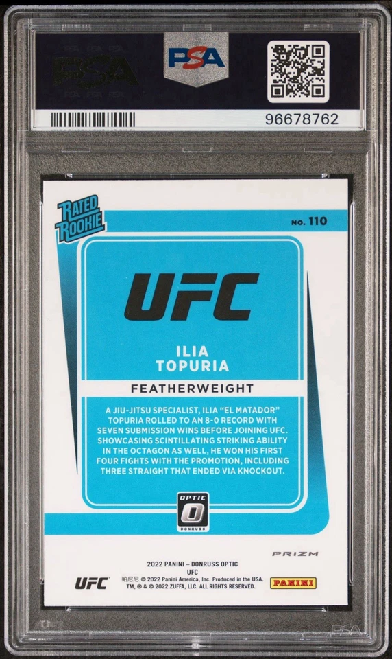 2022 Panini Donruss Optic UFC Rated Rookie Ilia Topuria #110 HOLO PSA 10 POP 15 - Image 3
