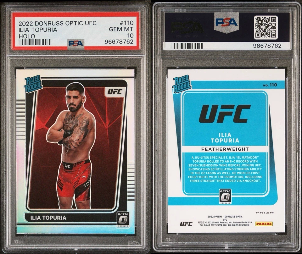 2022 Panini Donruss Optic UFC Rated Rookie Ilia Topuria #110 HOLO PSA 10 POP 15 - Image 2