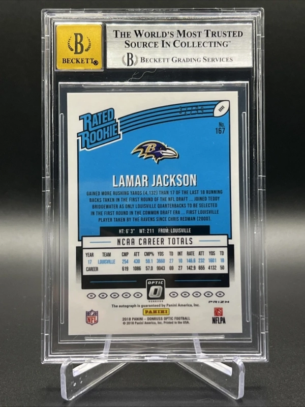 2018 Donruss Optic Lamar Jackson Rated Rookie Auto /99 #167 BGS 9 AUTO 10 - Image 2