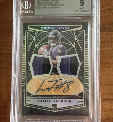 2018 Obsidian Rookie Jersey Auto Lamar Jackson Electric Etch Orange /50 BGS9