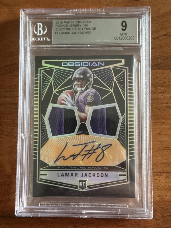 2018 Obsidian Rookie Jersey Auto Lamar Jackson Electric Etch Orange /50 BGS9