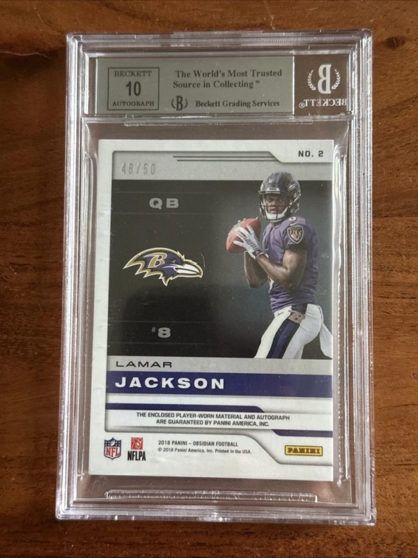 2018 Obsidian Rookie Jersey Auto Lamar Jackson Electric Etch Orange /50 BGS9 - Image 3