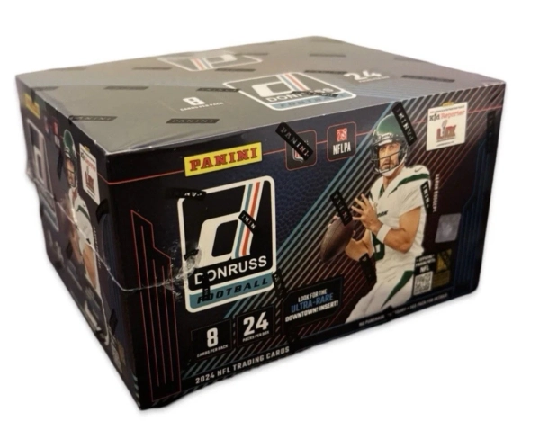 2024 NEW SEALED DONRUSS RETAIL BOX FOOTBALL CARDS 24 PACKS DOWNTOWN HUNT IN HAND - Image 2