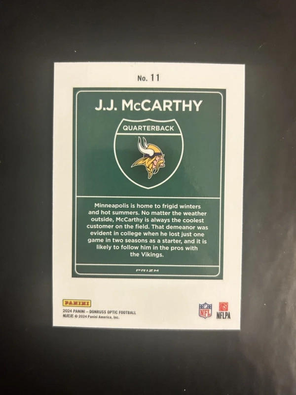 2024 Panini Donruss Optic JJ McCarthy Downtown! RC Rookie SSP #11 Vikings - Image 3