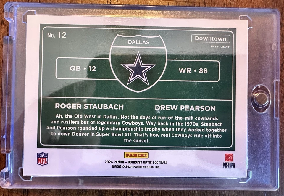 ROGER STAUBACH DREW PEARSON 2024 DONRUSS OPTIC DOWNTOWN #12 DUAL MINT - Image 2