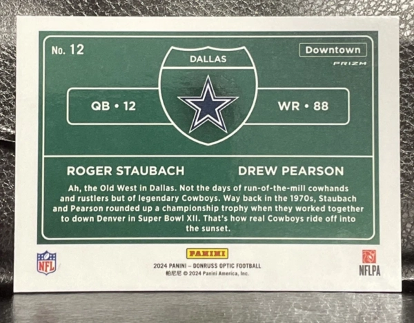 Roger Staubach & Drew Pearson Dual Downtown 2024 Donruss Optic - Image 2