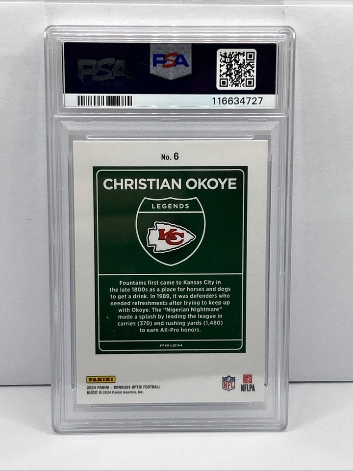 2024 Donruss Optic Christian Okoye #6 Downtown Legends PSA 10 - Image 2