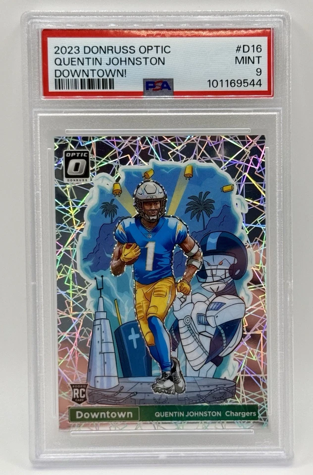 2023 Donruss Optic Downtown Quentin Johnston RC #D-16 PSA 9 SSP Chargers - Image 3