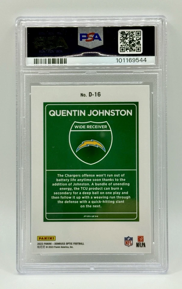 2023 Donruss Optic Downtown Quentin Johnston RC #D-16 PSA 9 SSP Chargers - Image 2