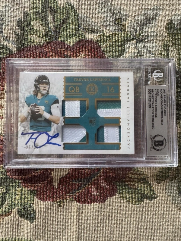 2021 Panini Encased Rookie Quad Swatch Auto Trevor Lawrence /25 BGS AUTO 10