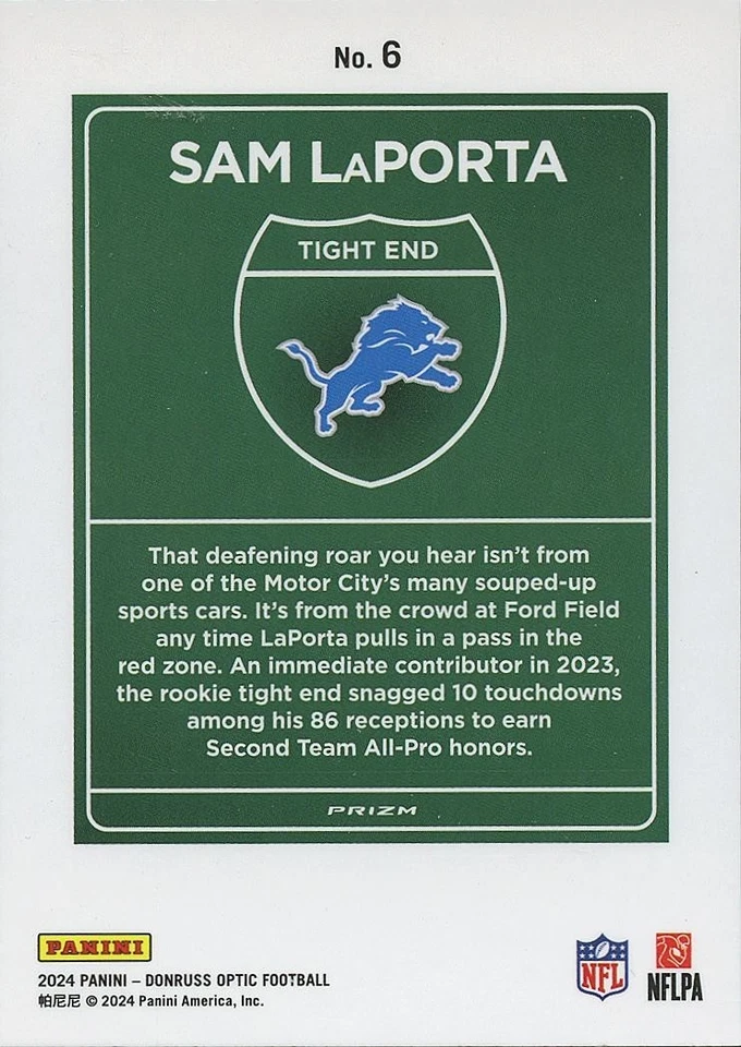Sam Laporta 2024 Optic DOWNTOWN SSP CASE HIT Detroit Lions #6 - Image 2