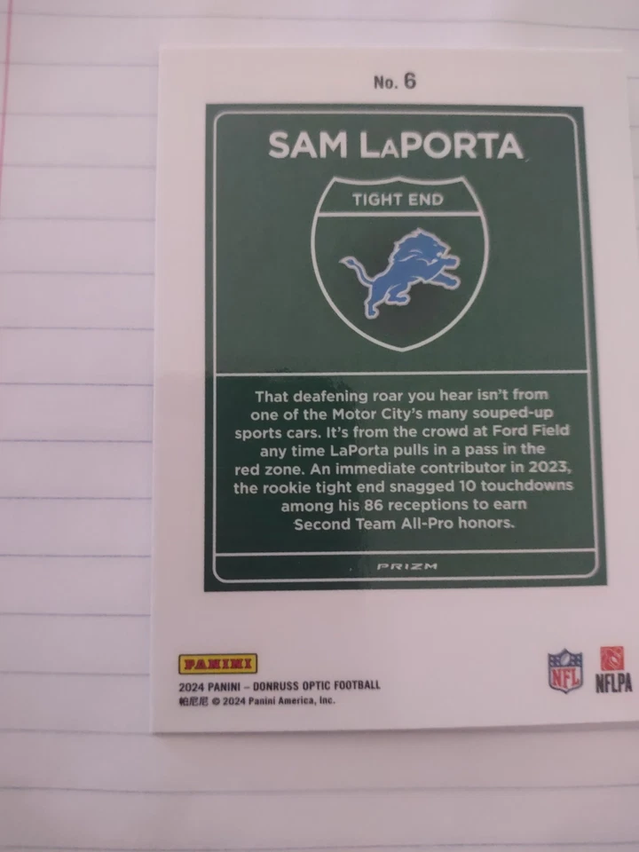 2024 Donruss Optic - Sam LaPorta Downtown #6 REGULAR SIZE SSP case Hit - Rare - Image 2