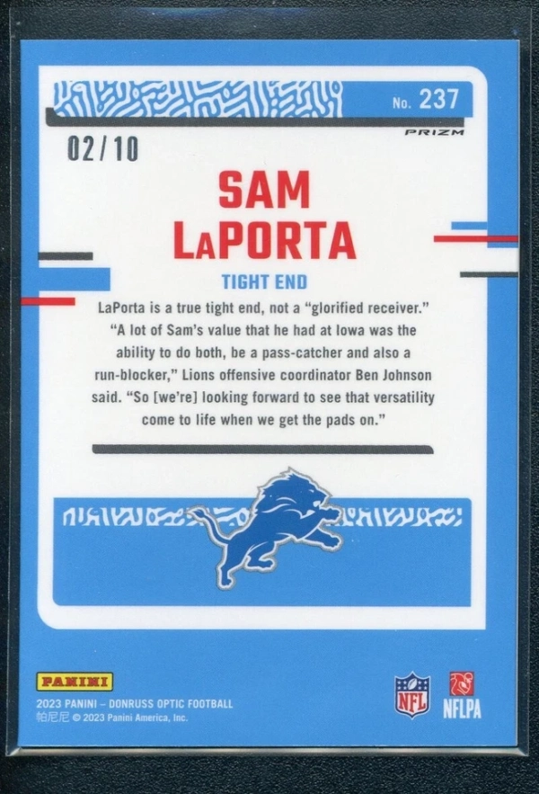 SAM LAPORTA 2023 Panini Donruss Optic Rated Rookie Gold #2/10! Lions!! - Image 2