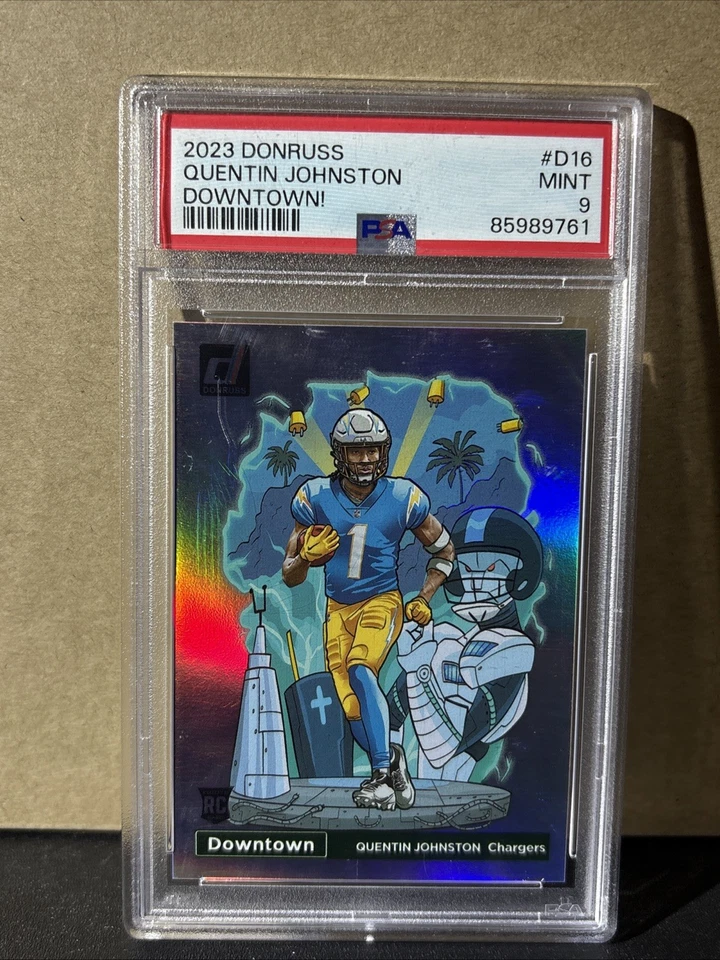 2023 Panini Donruss Optic Downtown Quentin Johnston #D-16 (RC) PSA 9 Chargers - Image 2