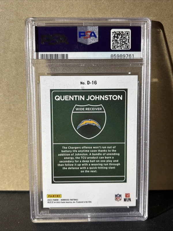 2023 Panini Donruss Optic Downtown Quentin Johnston #D-16 (RC) PSA 9 Chargers - Image 3