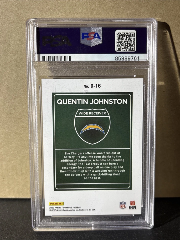 2023 Panini Donruss Optic Downtown Quentin Johnston #D-16 (RC) PSA 9 Chargers - Image 3