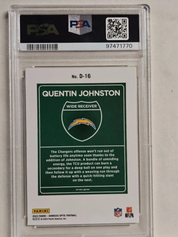 QUENTIN JOHNSTON PSA 10 OPTIC DOWNTOWN 2023 PANINI DONRUSS #D-16 ROOKIE RC - Image 2